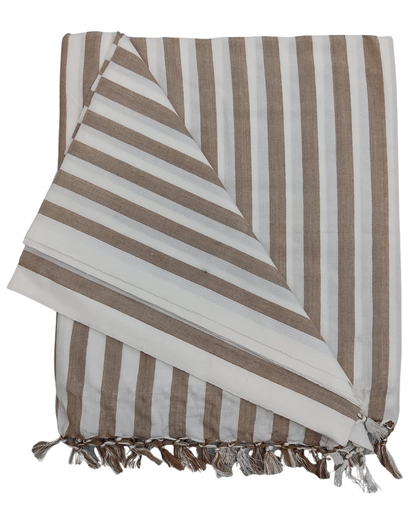 Arvore Bunkaar Pure Handloom 100% Soft Desi Bamboo Viscose Soft Bhagalpuri Andi Chadar/Summer Blanket/Khes/Top Sheet/AC Blanket/Odhne wali Chadar (Brown White, Striped, 1, Bhagalpuri Chadar) - Image 1