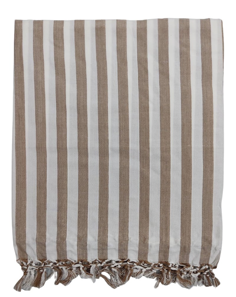Arvore Bunkaar Pure Handloom 100% Soft Desi Bamboo Viscose Soft Bhagalpuri Andi Chadar/Summer Blanket/Khes/Top Sheet/AC Blanket/Odhne wali Chadar (Brown White, Striped, 1, Bhagalpuri Chadar) - Image 4