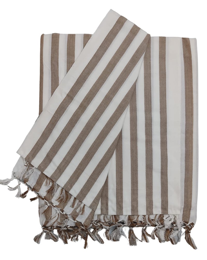 Arvore Bunkaar Pure Handloom 100% Soft Desi Bamboo Viscose Soft Bhagalpuri Andi Chadar/Summer Blanket/Khes/Top Sheet/AC Blanket/Odhne wali Chadar (Brown White, Striped, 1, Bhagalpuri Chadar) - Image 3