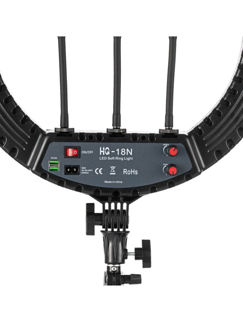 HQ - HQ-18N LED Ring Light For Vlogging Photography And Video Shooting With Remote Control Phone Clamp And  Tripod Mount - Image 1