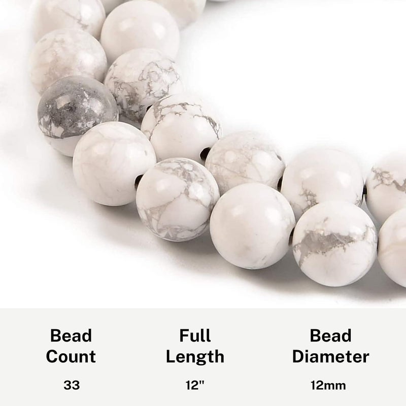 AzanClk Tasbih Premium Muslim Prayer Beads Made with Natural Stone Beads for Daily Misbaha and Meditation (12mm (33 Beads), Howlite, White) - Image 2
