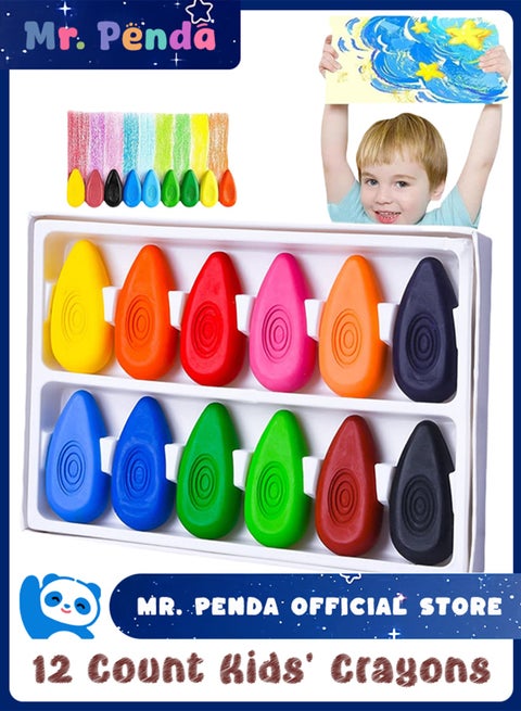 اقلام تلوين للاطفال الصغار من 12 قطعة، اقلام تلوين غير سامة وقابلة للغسل للاطفال، اقلام تلوين سهلة الامساك، مثالية للايدي الصغيرة، مستلزمات التلوين والفنون للاطفال الصغار