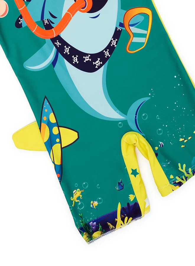 babyqlo Shark-Themed Swimwear Set with Cap for Boys
