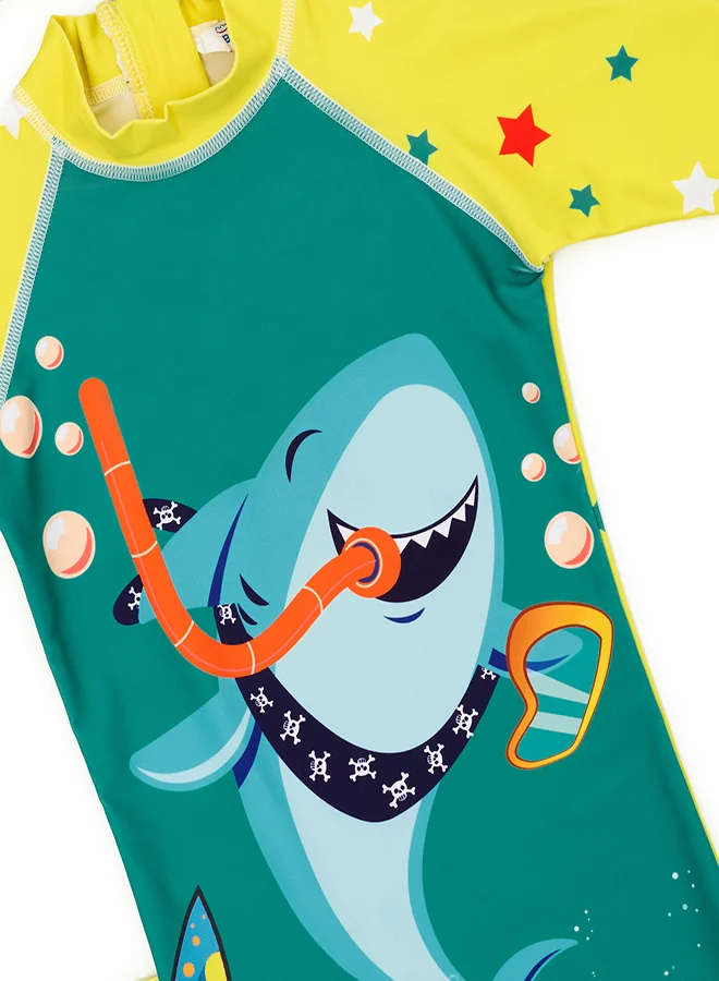 babyqlo Shark-Themed Swimwear Set with Cap for Boys