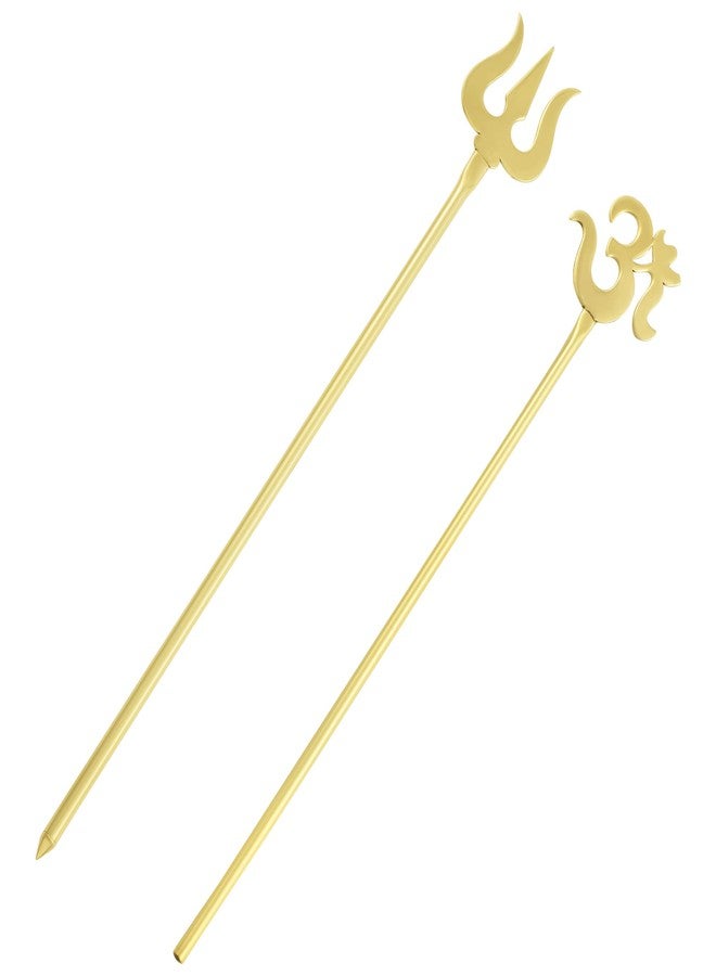 Memoir Brass Goldplated Combo of OM Puja Stick + Trishul Hindu Spiritual Puja Items (Pack of 2) (CMSC5203) - Image 1