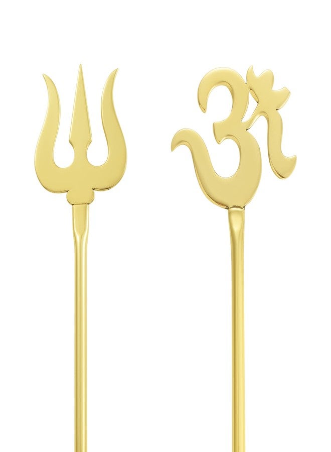 Memoir Brass Goldplated Combo of OM Puja Stick + Trishul Hindu Spiritual Puja Items (Pack of 2) (CMSC5203) - Image 2