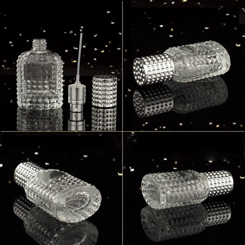 SWIUKPHE 2 Pack Travel Perfume Glass Spray Bottles, 30ml & 50ml Pineapple Design Refillable Atomizers, Square Grid Clear Portable Empty Perfume Bottles with 4 Pcs Refill Tools - Image 1