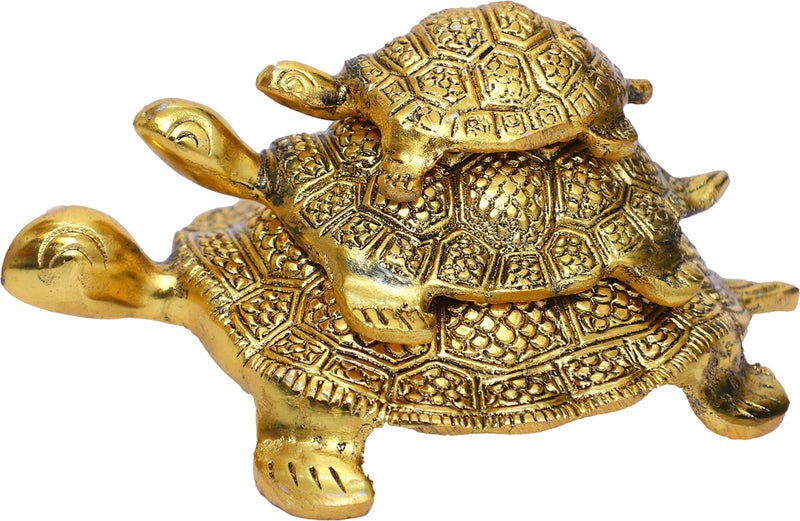 CHHARIYA CRAFTS Metal Feng Shui Set of 3 Tortoise Family for Good Luck Vastu Decorative Showpiece - 12.5 cm (Metal, Gold) - Image 3
