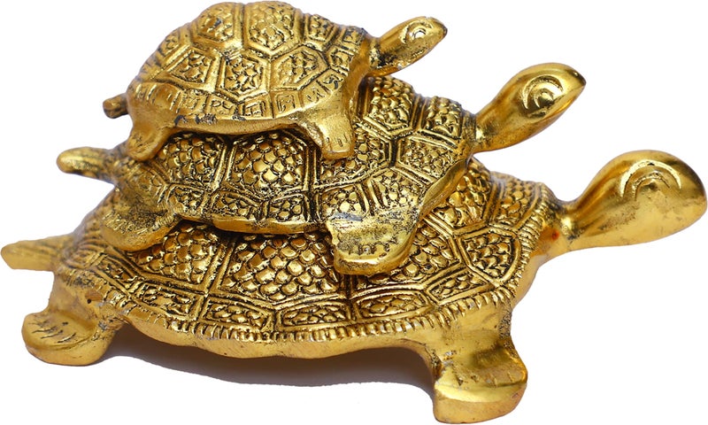 CHHARIYA CRAFTS Metal Feng Shui Set of 3 Tortoise Family for Good Luck Vastu Decorative Showpiece - 12.5 cm (Metal, Gold) - Image 4