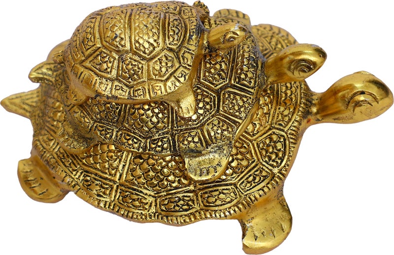 CHHARIYA CRAFTS Metal Feng Shui Set of 3 Tortoise Family for Good Luck Vastu Decorative Showpiece - 12.5 cm (Metal, Gold) - Image 5