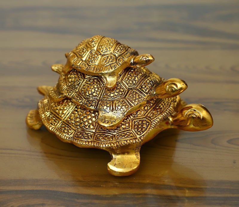 CHHARIYA CRAFTS Metal Feng Shui Set of 3 Tortoise Family for Good Luck Vastu Decorative Showpiece - 12.5 cm (Metal, Gold) - Image 1