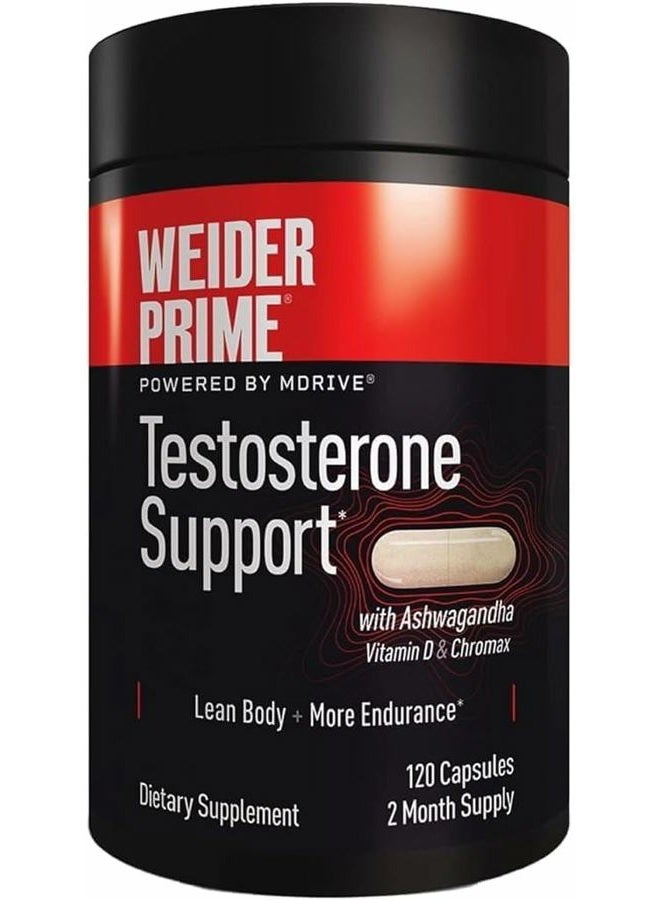 Weider دعم التستوستيرون الممتاز - تغذية الرجال - مدعوم بالفيتامينات والمعادن - مع الأشواغاندا، كروم الكروم، بيبرين والزنك - خالي من الجلوتين - 120 كبسولة - Image 1