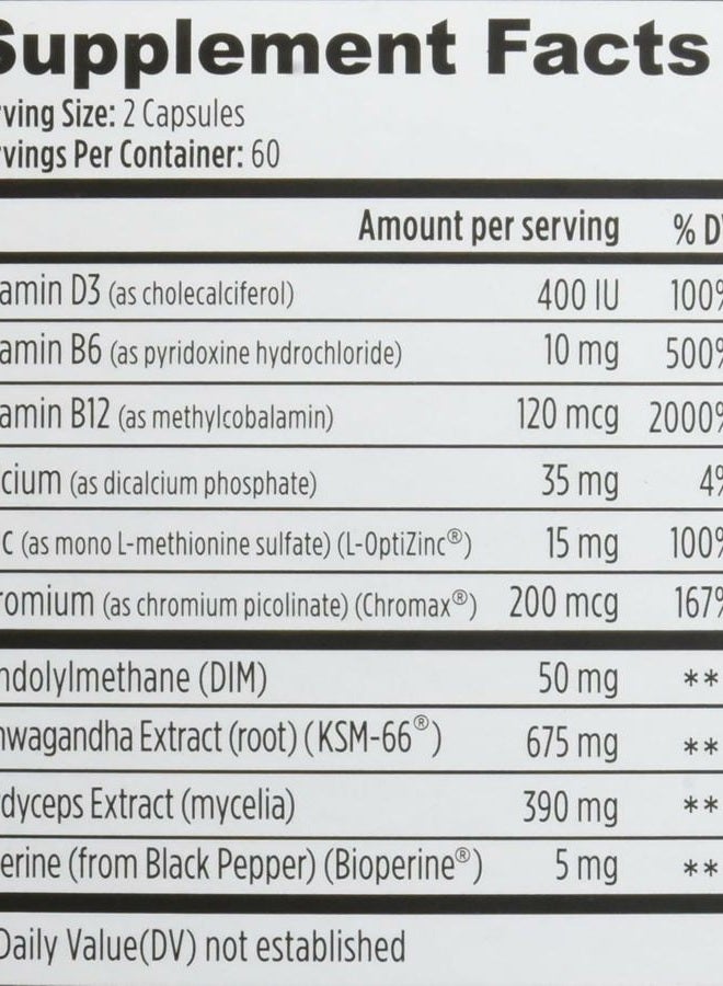 Weider دعم التستوستيرون الممتاز - تغذية الرجال - مدعوم بالفيتامينات والمعادن - مع الأشواغاندا، كروم الكروم، بيبرين والزنك - خالي من الجلوتين - 120 كبسولة - Image 4