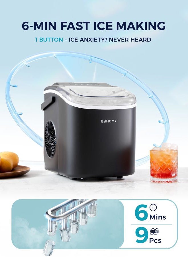 EUHOMY Countertop Ice Maker Machine with Handle, 26lbs in 24Hrs, 9 Ice Cubes Ready in 6 Mins, Auto-Cleaning Portable Ice Maker with Basket and Scoop, for Home/Kitchen/Camping/RV. (Black) - Image 3