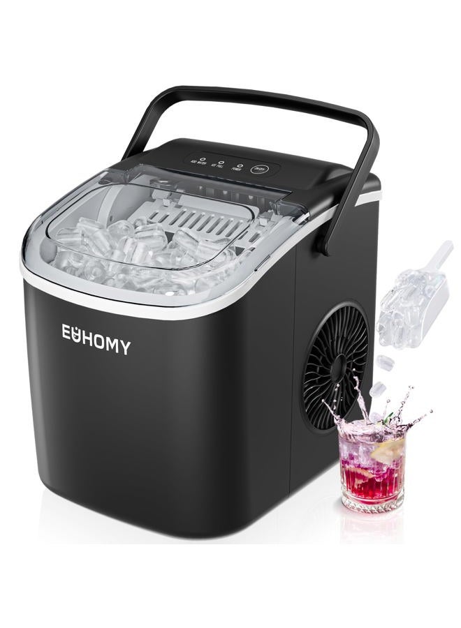 EUHOMY Countertop Ice Maker Machine with Handle, 26lbs in 24Hrs, 9 Ice Cubes Ready in 6 Mins, Auto-Cleaning Portable Ice Maker with Basket and Scoop, for Home/Kitchen/Camping/RV. (Black) - Image 1