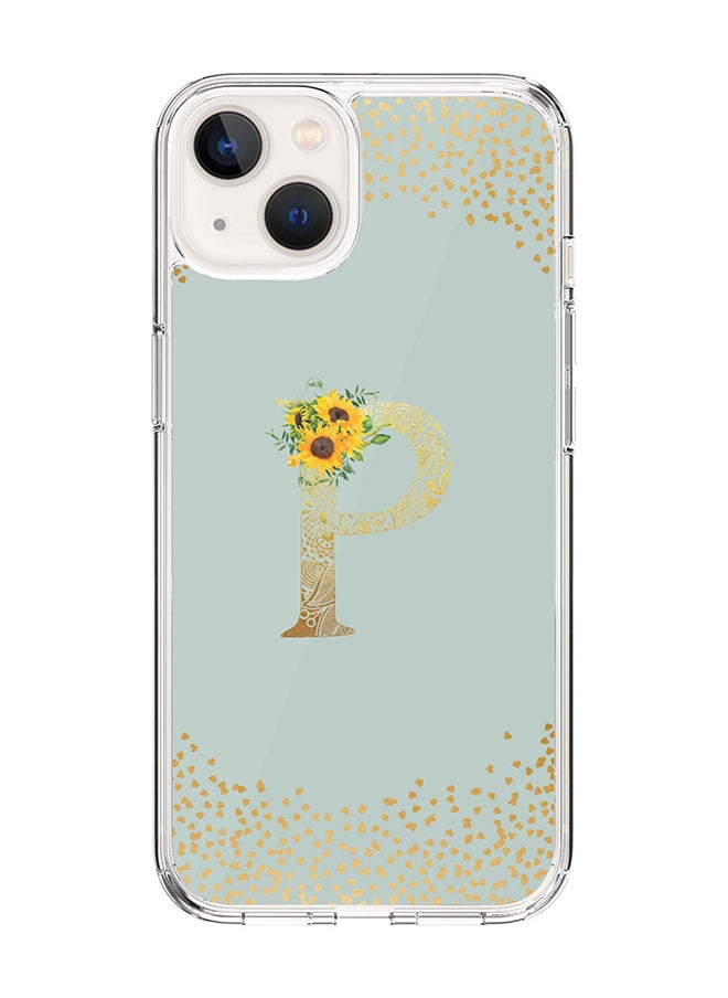 Stylizedd Classic Clear Case For iPhone 14 Plus, Hybrid Soft Case Cover- Custom Monogram Initial Letter Mandala Floral Pattern Alphabet - P ( Light Grey)  - Image 1