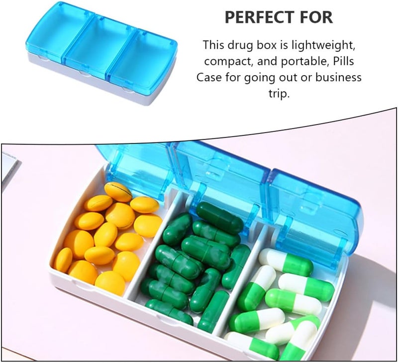 LABRIMP Portable 3-Compartment Medicine Organizer Case with Matte Plastic Flip Lid, Small Travel Pill Dispenser Box for Supplements and Medication Storage in Blue - Image 3