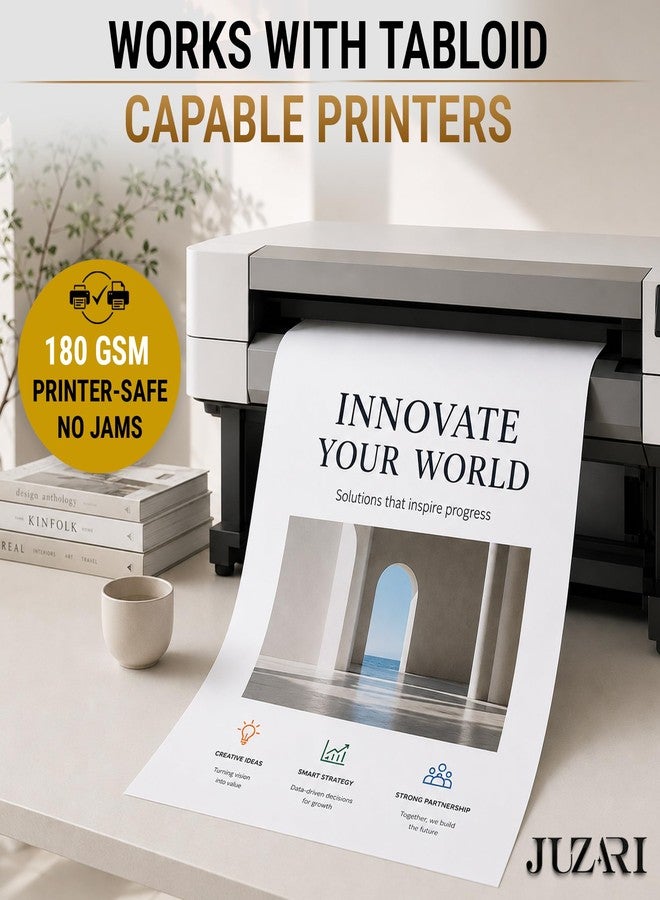 JUZARI 50 Sheets White Cardstock 11 x 17 inch 65 lb 180 gsm Card Stock Paper Tabloid Format - Cardstock for Posters, Report Covers, Booklet Covers, Signs, DIY Printing and Craft Projects - Image 3