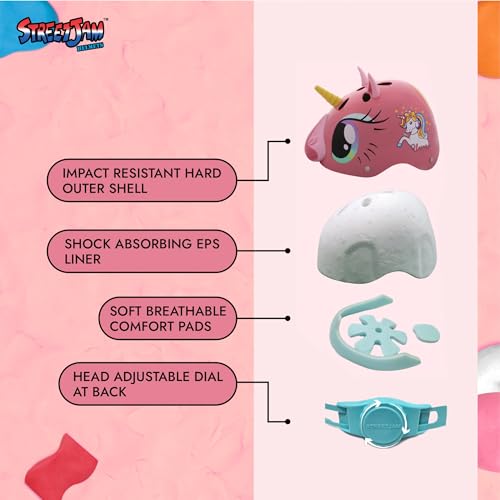 STREETJAM Magic Unicorn Open Face Helmet for Kids, Hard PP Outer Shell, EPS Inner Comfort Linner case, Adjustable Strap & Adjuster Dial, Unisex Helmet, Cycling (Pink, Small (5 - 8 Years)) - Image 5