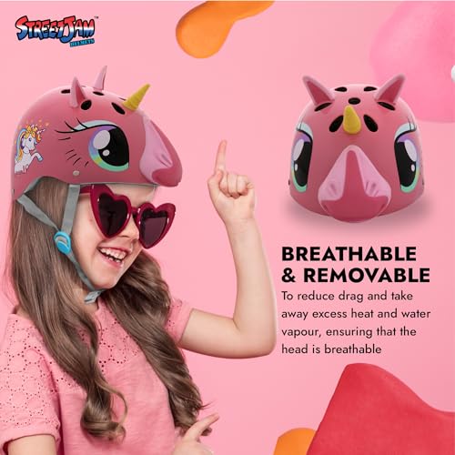 STREETJAM Magic Unicorn Open Face Helmet for Kids, Hard PP Outer Shell, EPS Inner Comfort Linner case, Adjustable Strap & Adjuster Dial, Unisex Helmet, Cycling (Pink, Small (5 - 8 Years)) - Image 3