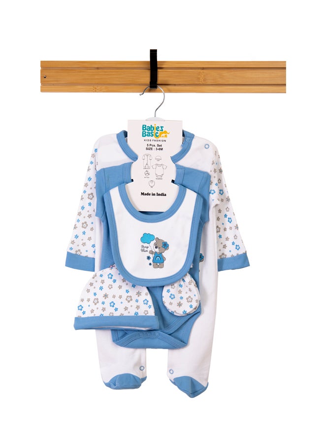 Babies Basic 5 Piece Unisex 100% Cotton Gift Set Include Bib, Romper, Mittens, Cap And Sleepsuit/Jumpsuit- Always Be Brave  - Image 1