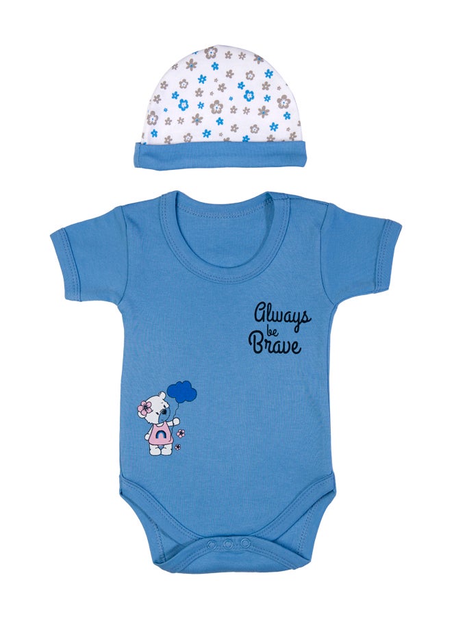 Babies Basic 5 Piece Unisex 100% Cotton Gift Set Include Bib, Romper, Mittens, Cap And Sleepsuit/Jumpsuit- Always Be Brave  - Image 4