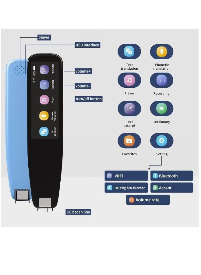 Reader Pen Translation Scanner Dictionary Pen, 111 Language Translator Device, 2.99in Touch Screen for Language Learners Business Travel - Image 4