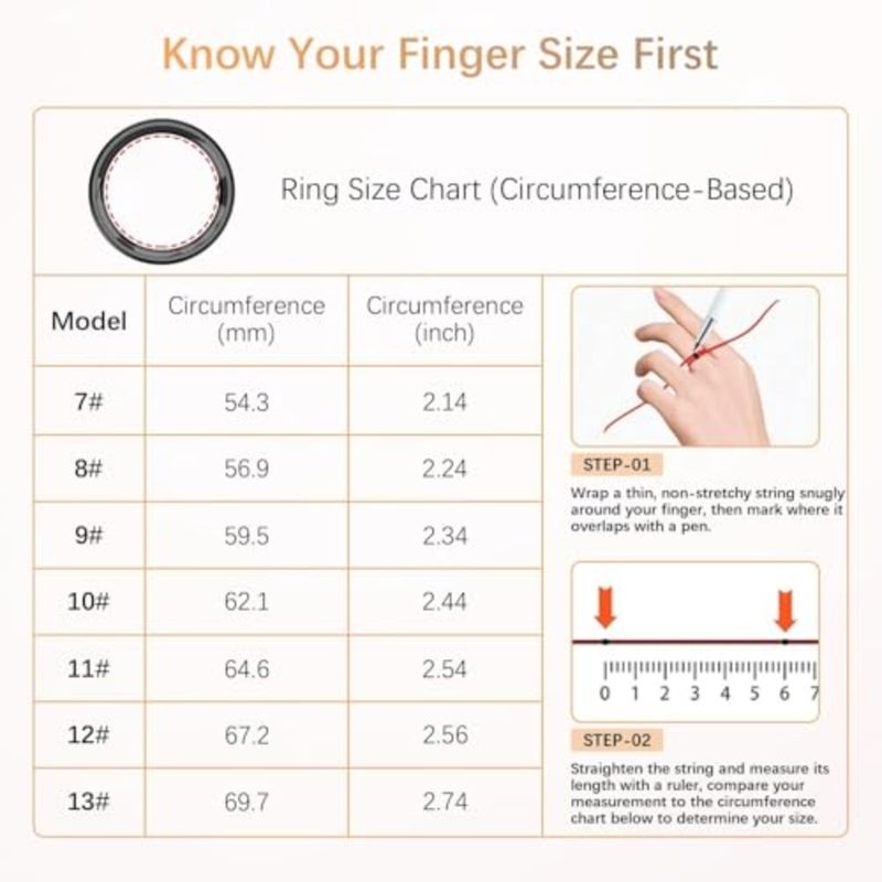 Health tracker ring for daily wellness monitoring, titanium alloy, black, waterproof with heart rate, blood oxygen, HRV, stress and sleep tracking, step counter, no subscription required, size 11 - Image 2