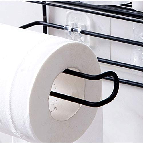 Luvina 1pc bathroom storage iron shelf Wall Mounted Kitchen Bathroom Rack Toilet Paper Organizer Adhesive Household black white - Image 5