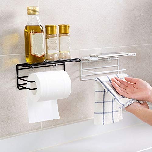 Luvina 1pc bathroom storage iron shelf Wall Mounted Kitchen Bathroom Rack Toilet Paper Organizer Adhesive Household black white - Image 4