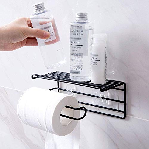 Luvina 1pc bathroom storage iron shelf Wall Mounted Kitchen Bathroom Rack Toilet Paper Organizer Adhesive Household black white - Image 1