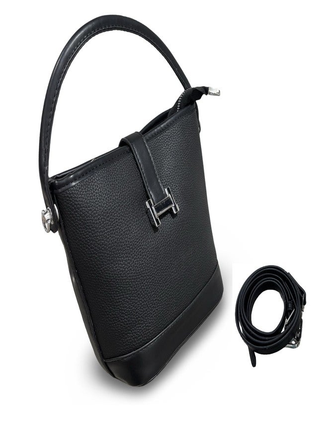 GLOSSY Crossbody Sling Bag for Women and Girls, PU Material, with Detachable Strap and Zip Compartment (Black) - Image 2