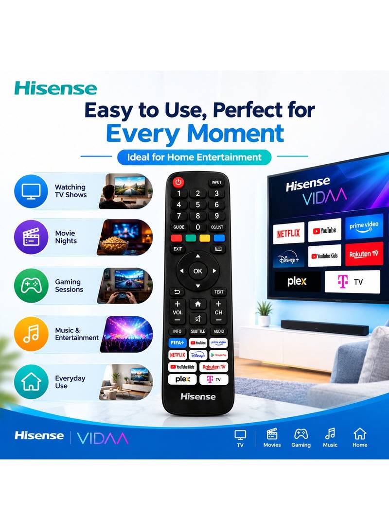 هايسنس جهاز تحكم عن بعد بديل جديد - جهاز تحكم عن بعد عالمي متوافق مع أجهزة تلفزيون Hisense VIDAA، طراز الأشعة تحت الحمراء المُحسّن EN2G30H مع أزرار Netflix وPrime Video - Image 3