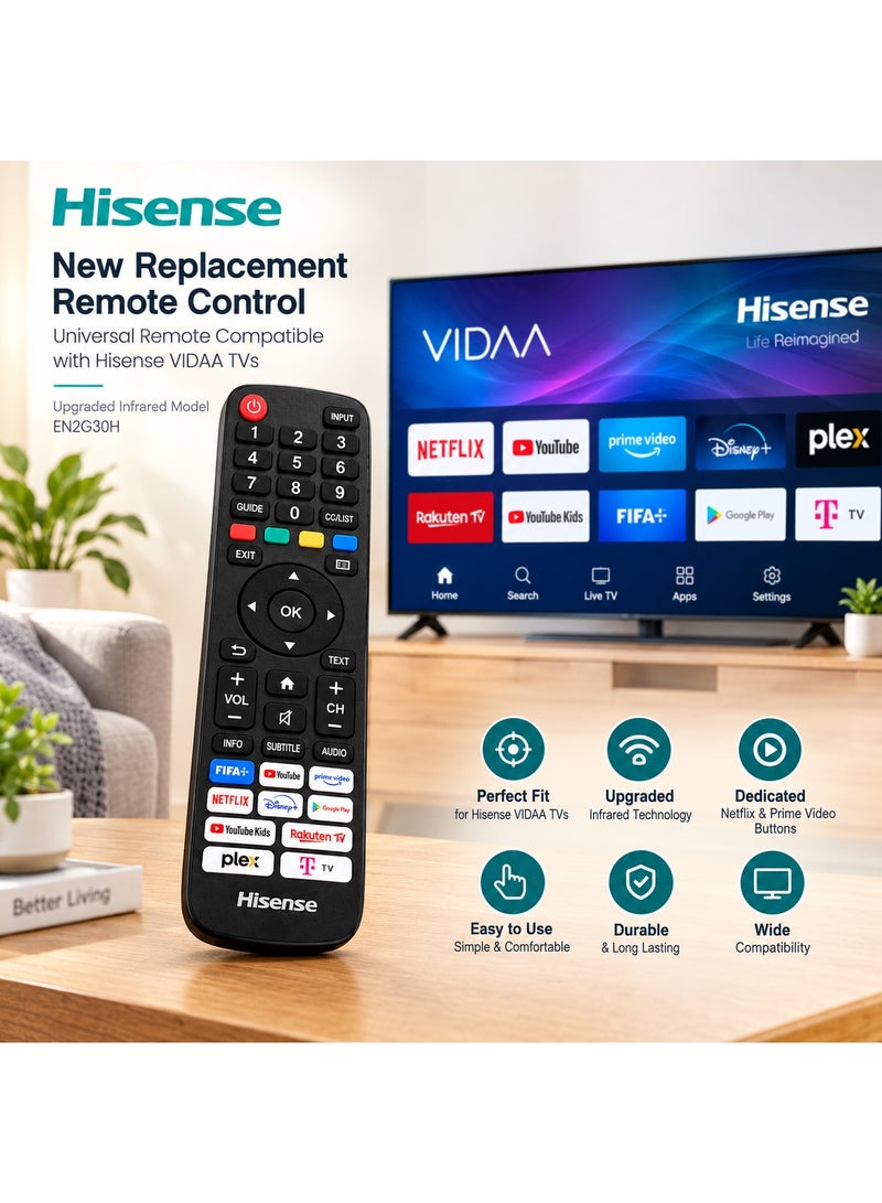 هايسنس جهاز تحكم عن بعد بديل جديد - جهاز تحكم عن بعد عالمي متوافق مع أجهزة تلفزيون Hisense VIDAA، طراز الأشعة تحت الحمراء المُحسّن EN2G30H مع أزرار Netflix وPrime Video - Image 5