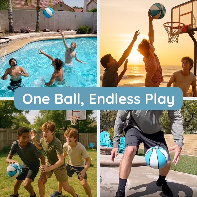Botabee Official Size Pool Basketball - 9.4" Diameter, Size 7 Waterproof Basket Ball - Textured Grip for in-Water or Outdoor Play - Compatible with Pool Basketball Hoops - White and Blue - Image 4