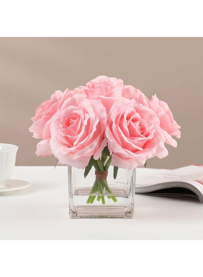 7 Large Stem Pink Rose Artificial Flowers in Vase for Home Decor, Wedding Table - Image 1