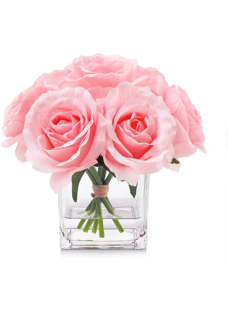 7 Large Stem Pink Rose Artificial Flowers in Vase for Home Decor, Wedding Table - Image 2