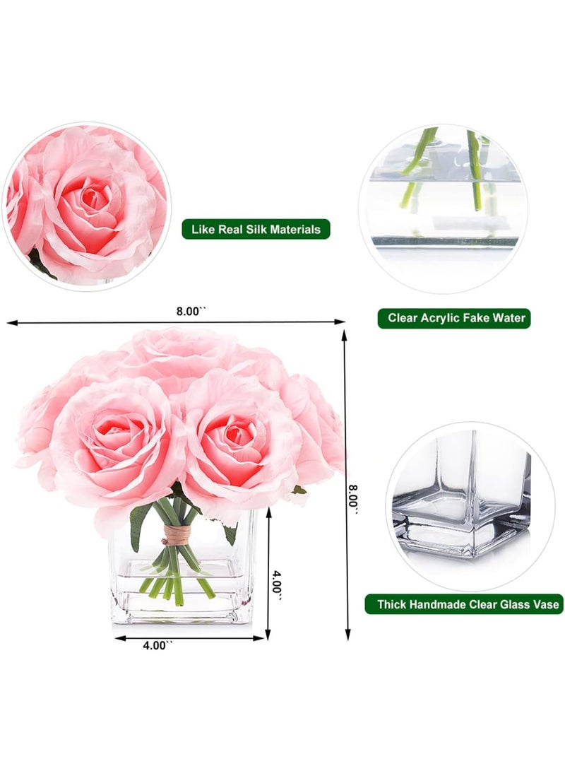 7 Large Stem Pink Rose Artificial Flowers in Vase for Home Decor, Wedding Table - Image 3