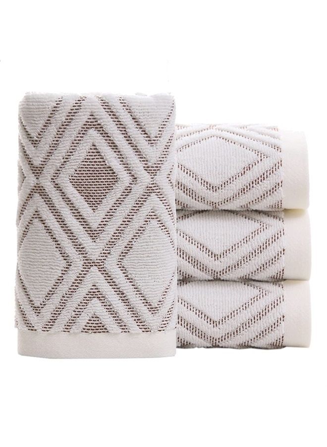 Pidada Hand Towels Set of 4 Diamond Pattern 100% Cotton Absorbent Soft Decorative Towel for Bathroom 13.4 x 29.5 Inch (Beige Brown) - Image 1