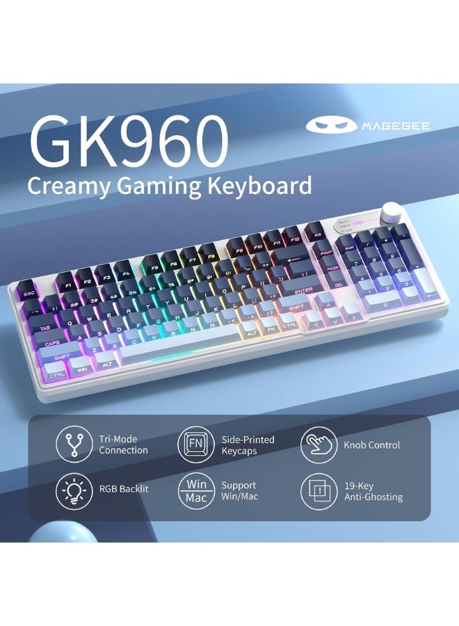 MageGee Wireless Gaming Keyboard, RGB Tri-Mode Wired/BT/2.4G Creamy Keyboard with Number Pad, 4000mAh Battery, Knob Control, Side Printed Keycaps, 19-Key Anti-Ghosting for Win/Mac - Image 2