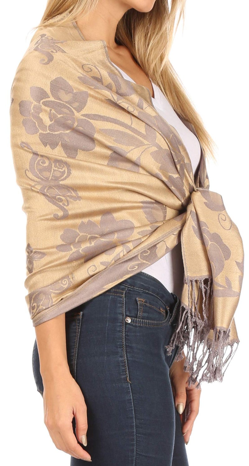 Sakkas CHS158 - Tawny Reversible Butterfly Pashmina/Shawl/Wrap/Stole - Beige - OS - Image 4