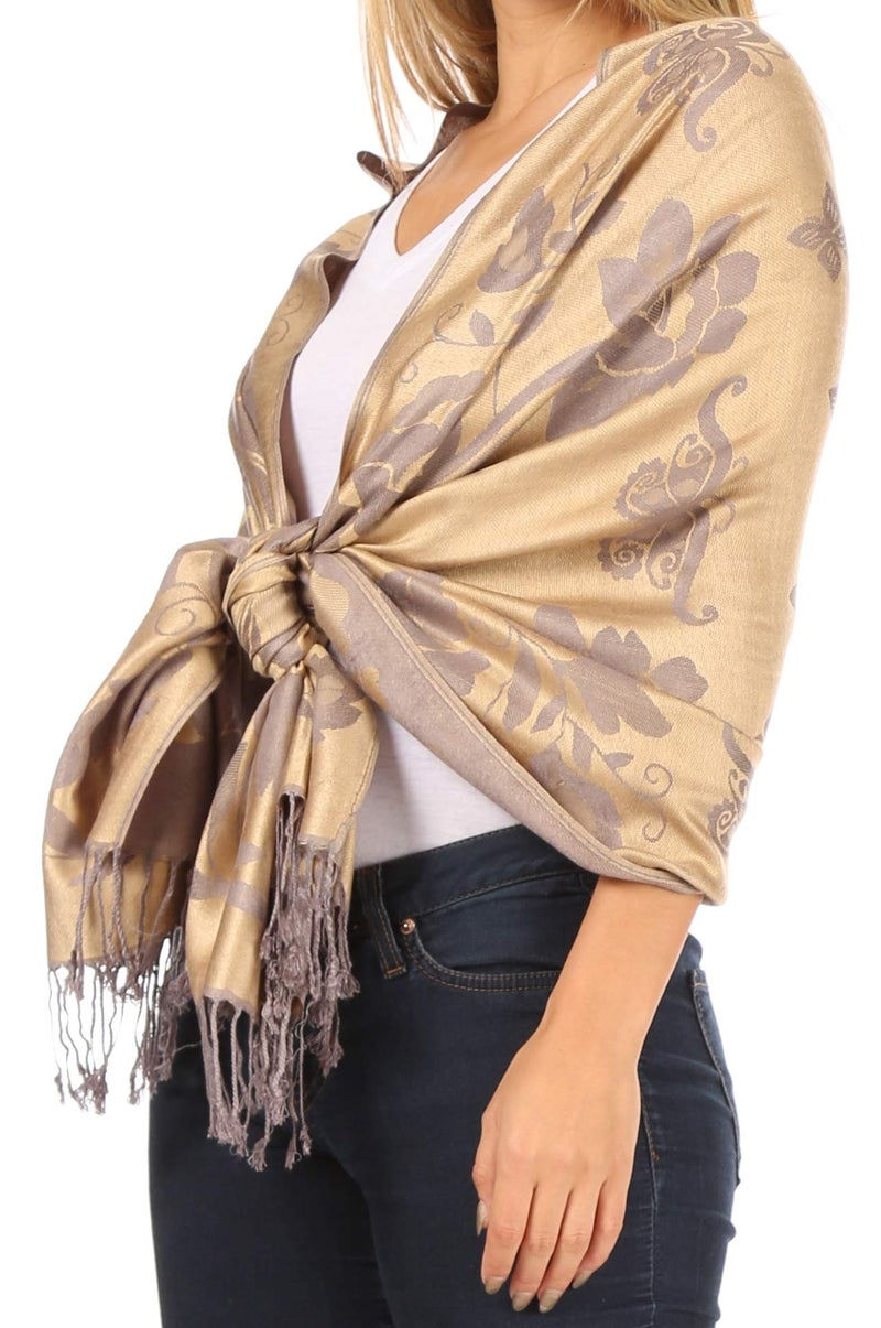 Sakkas CHS158 - Tawny Reversible Butterfly Pashmina/Shawl/Wrap/Stole - Beige - OS - Image 3