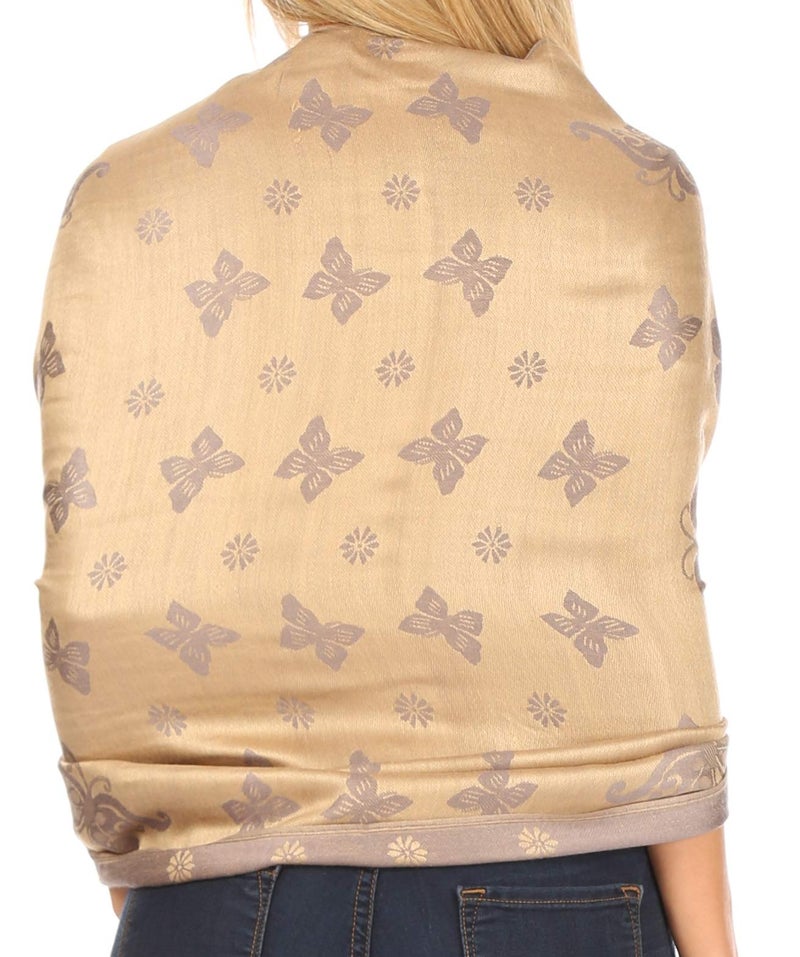 Sakkas CHS158 - Tawny Reversible Butterfly Pashmina/Shawl/Wrap/Stole - Beige - OS - Image 2