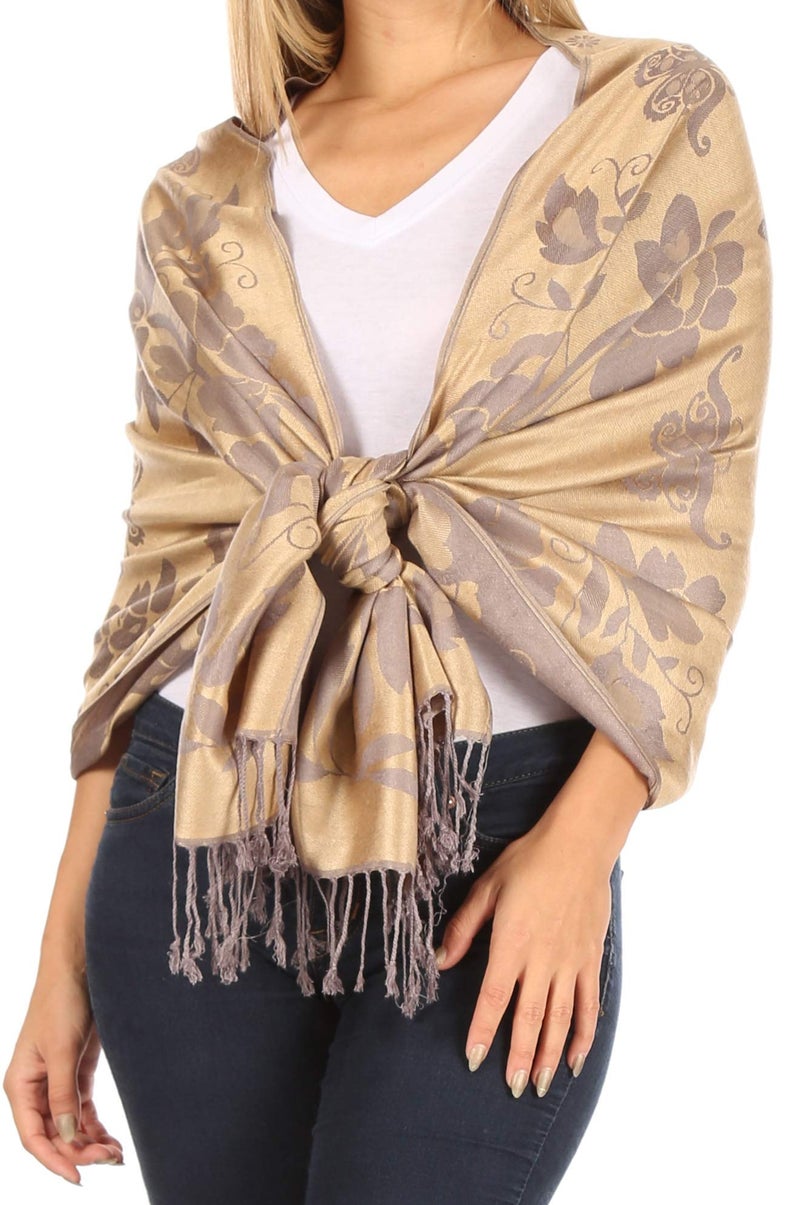 Sakkas CHS158 - Tawny Reversible Butterfly Pashmina/Shawl/Wrap/Stole - Beige - OS - Image 1