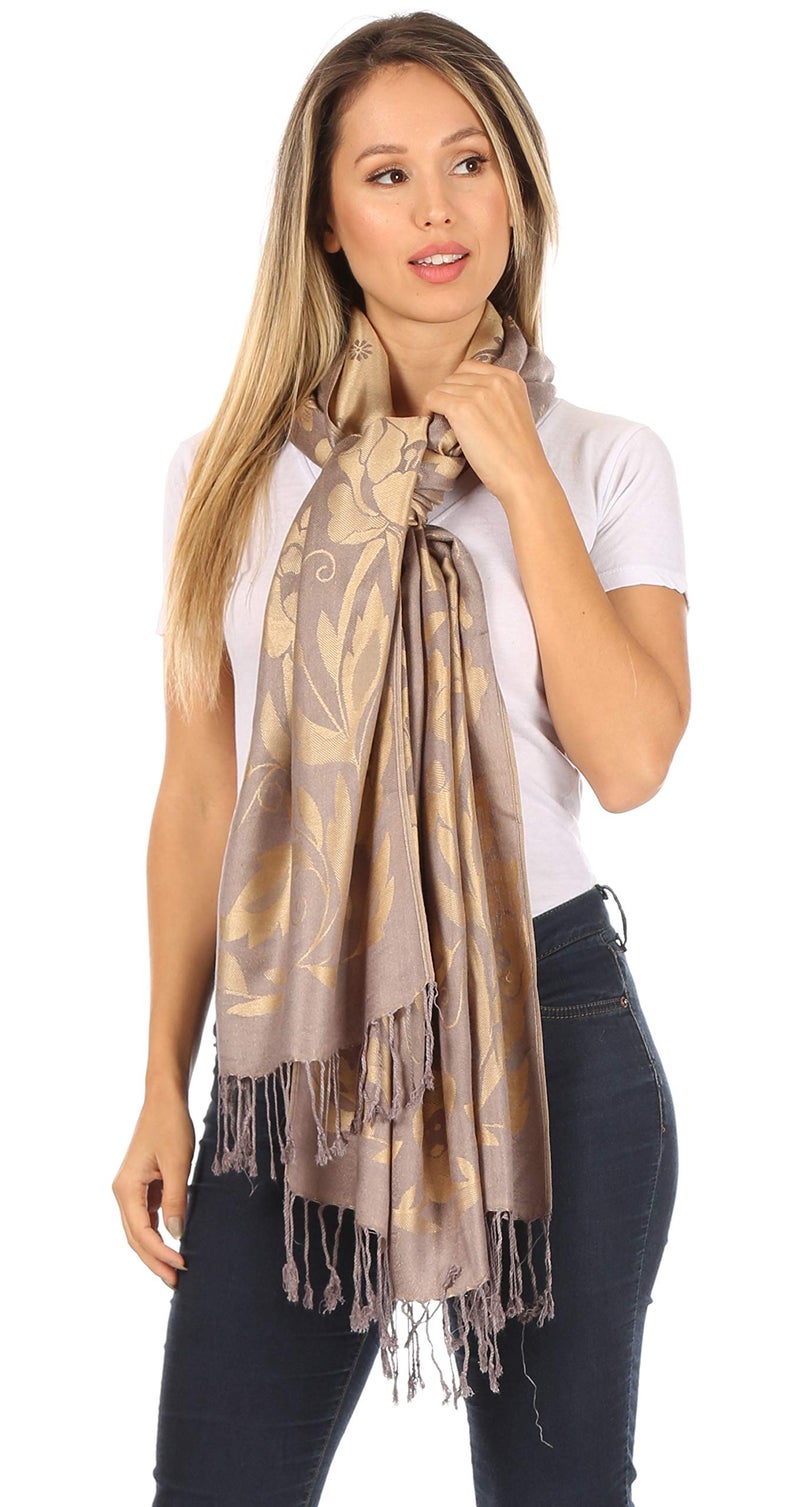Sakkas CHS158 - Tawny Reversible Butterfly Pashmina/Shawl/Wrap/Stole - Beige - OS - Image 5