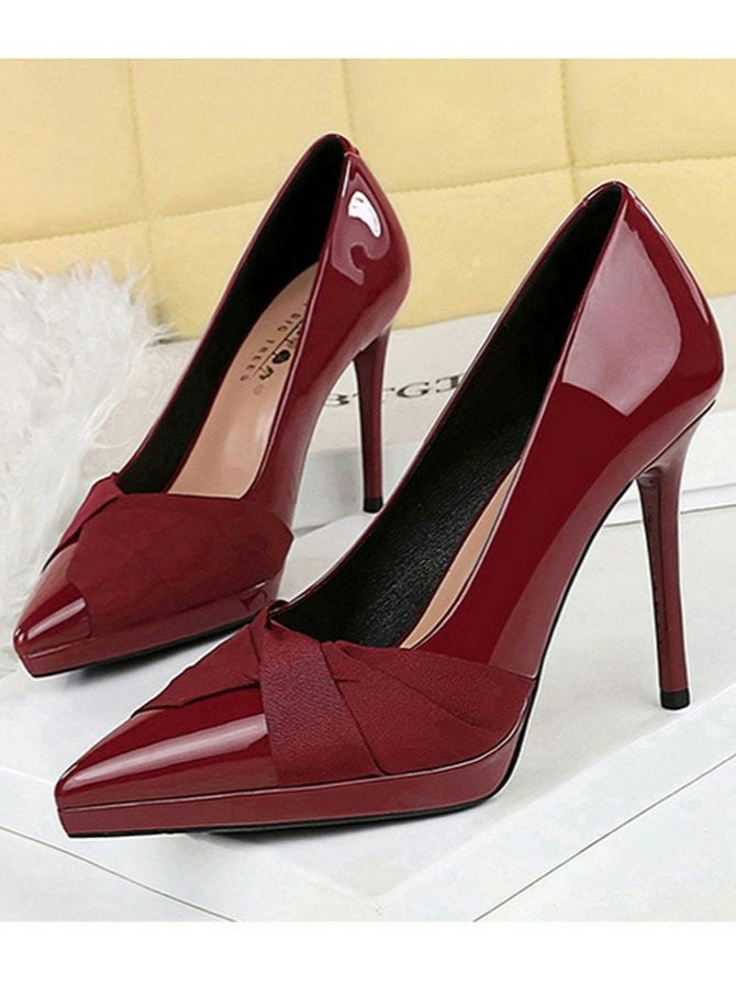 BIGTREE Women's Patent Leather Closed Pointed Toe Stiletto Pump Elegant High Heels Wine Red 10.5CM  - Image 1