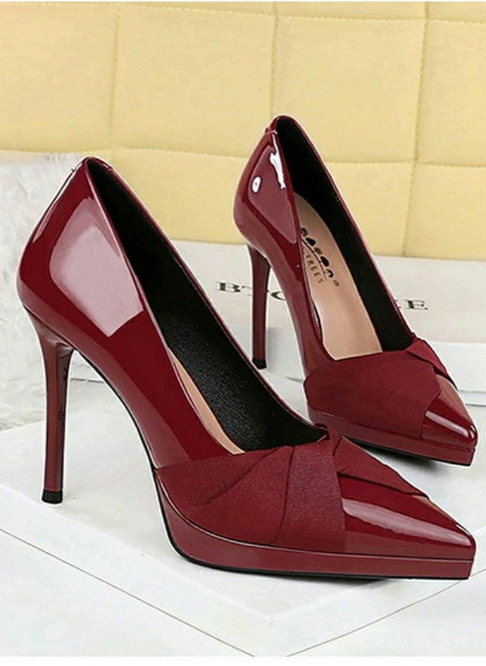 BIGTREE Women's Patent Leather Closed Pointed Toe Stiletto Pump Elegant High Heels Wine Red 10.5CM  - Image 2