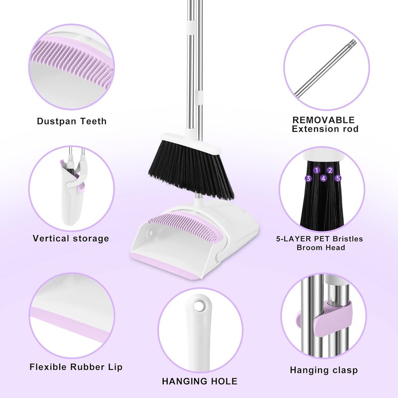 BSKLIN Broom with Dustpan Combo Set for Home 54-in Long Adjustable Handle Angle Broom and Dustpan Set with Dustpan Comb Teeth for Sweeping Pet Hair Food Dirt Kitchen - Image 5