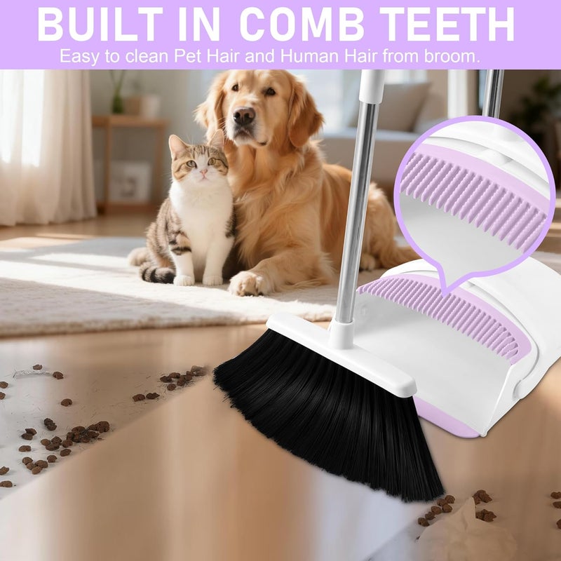 BSKLIN Broom with Dustpan Combo Set for Home 54-in Long Adjustable Handle Angle Broom and Dustpan Set with Dustpan Comb Teeth for Sweeping Pet Hair Food Dirt Kitchen - Image 3