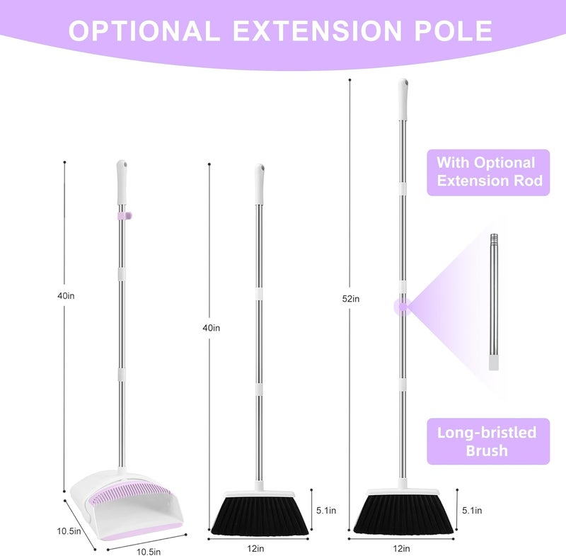 BSKLIN Broom with Dustpan Combo Set for Home 54-in Long Adjustable Handle Angle Broom and Dustpan Set with Dustpan Comb Teeth for Sweeping Pet Hair Food Dirt Kitchen - Image 2